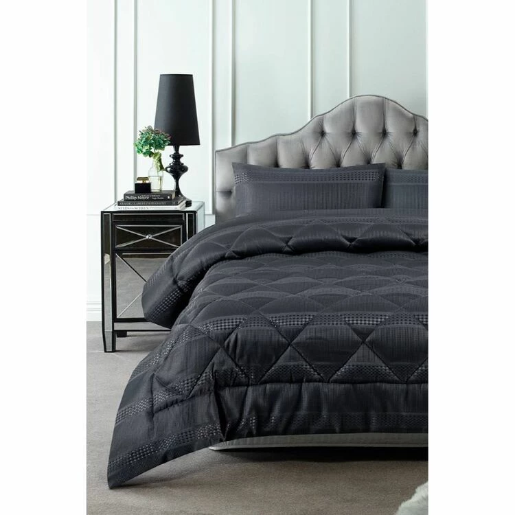 Accessorize Waffle 3 Piece Jacquard Comforter Set Queen Bed Slate Queen 4 Accessorize Waffle 3 Piece Jacquard Comforter Set Queen Bed Slate Queen - Image 2