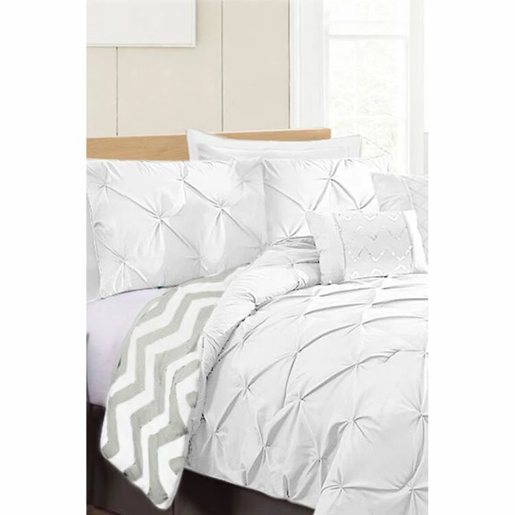 Ramesses 7 Piece Pinch Pleat Comforter Set Queen Bed White Queen 3 Ramesses 7 Piece Pinch Pleat Comforter Set Queen Bed White Queen