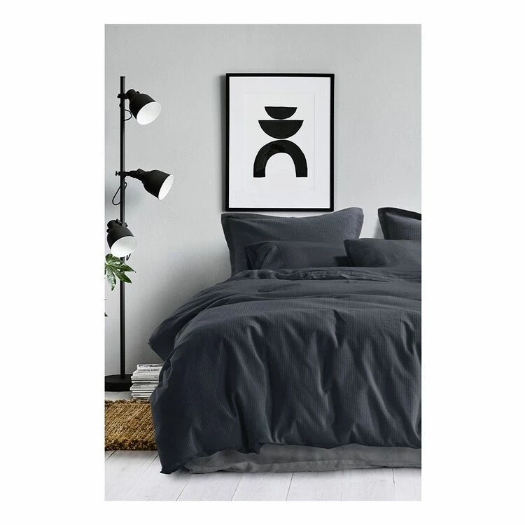 Gainsborough Capri Waffle Quilt Cover Set Super King Bed Charcoal 4 Gainsborough Capri Waffle Quilt Cover Set Super King Bed Charcoal - Image 2