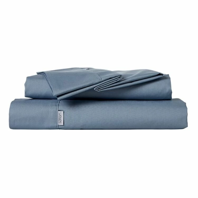 Soren 250 Thread Count Cotton Percale Sheet Set Single Bed Blue Single 4 Soren 250 Thread Count Cotton Percale Sheet Set Single Bed Blue Single - Image 2
