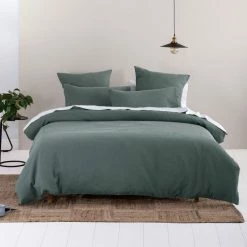 Linen House Providence Waffle Quilt Cover Set King Bed Petrol King