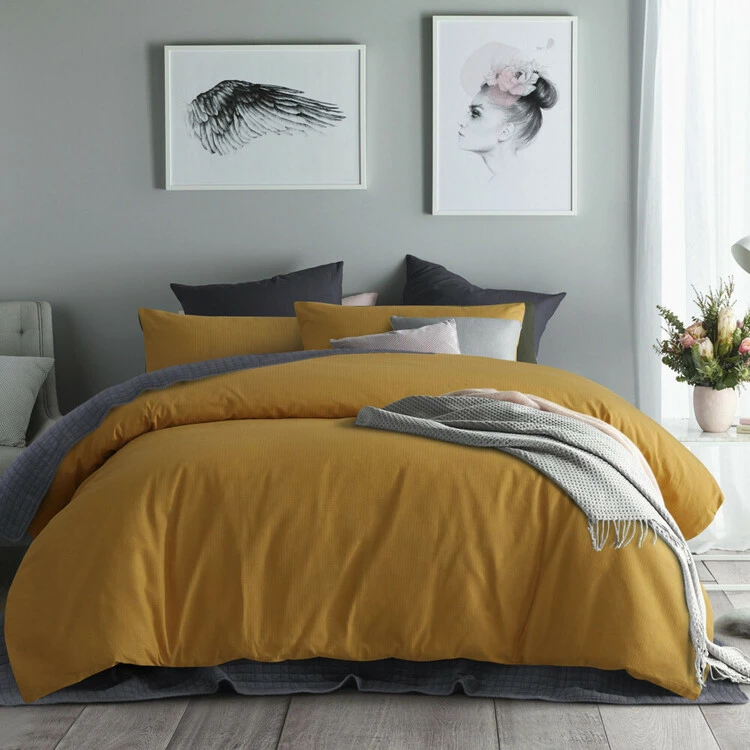 Accessorize Waffle Cotton Quilt Cover Set Double Bed Ochre Double 3 Accessorize Waffle Cotton Quilt Cover Set Double Bed Ochre Double
