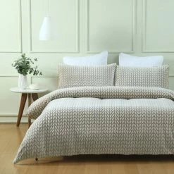 Phase 2 Cheltenham Flannel Fleece Quilt Cover Set Queen Bed Cashew Queen