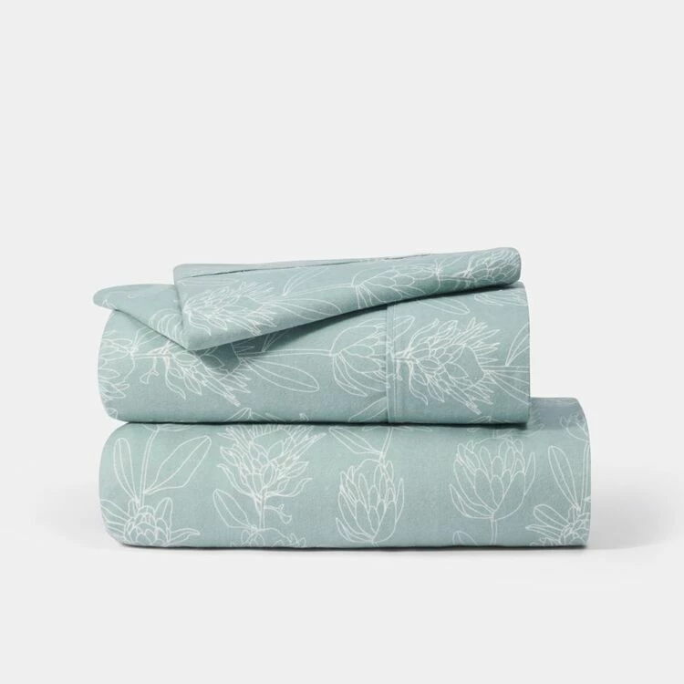 Elysian Neva Print Flannelette Sheet Set Double Bed Green Double 4 Elysian Neva Print Flannelette Sheet Set Double Bed Green Double - Image 2