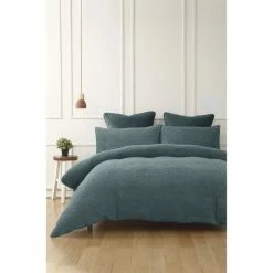 Phase 2 Woodbridge Embossed Teddy Fleece Quilt Cover Set Queen Bed Cypress Queen