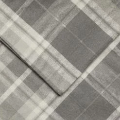 Laura Ashley Mulholland Plaid Printed Flannelette Sheet Set King Bed Grey King