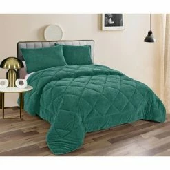 Ramesses Teddy Fleece Comforter Set Queen Bed Alpine Green Queen