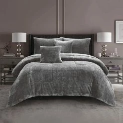 Ramesses Waffle Fleece Comforter Set King Bed Grey King