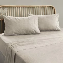 Ardor Embre Linen Look Washed Cotton Sheet Set Double Bed Grey Double
