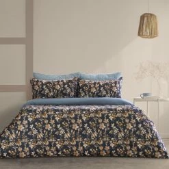 Ardor Florentine Print Microfibre Quilt Cover Set Double Bed Navy Double