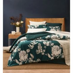 Shaynna Blaze Protea 300 Thread Count Cotton Sateen Quilt Cover Set Queen Bed Green Queen