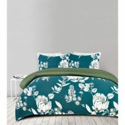 Shaynna Blaze Protea 300 Thread Count Cotton Sateen Quilt Cover Set King Bed Green King