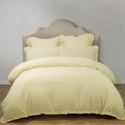 Chyka Home Laze Cotton Check Quilt Cover Set King Bed Yellow King