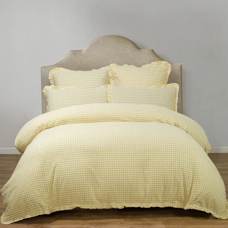 Chyka Home Laze Cotton Check Quilt Cover Set King Bed Yellow King 3 Chyka Home Laze Cotton Check Quilt Cover Set King Bed Yellow King