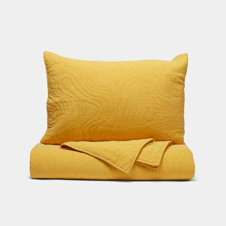 Chyka Home Mellow Emboidered Cotton Quilt Cover Set Super King Bed Yellow 4 Chyka Home Mellow Emboidered Cotton Quilt Cover Set Super King Bed Yellow - Image 2