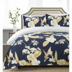 Jane Lamerton Home Tropics Cotton Sateen Quilt Cover Set Super King Bed Navy Super King
