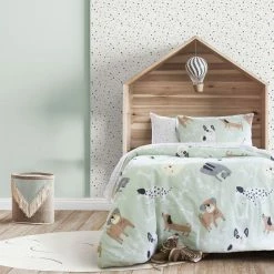 Jelly Bean Kids Hounds Flannelette Quilt Cover Set Double Bed Aqua Double