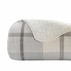 Elysian Plaid Sherpa Throw 130x170cm Grey 130 X 170 Cm