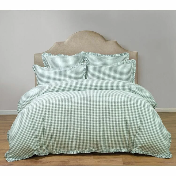 Chyka Home Laze Cotton Check Quilt Cover Set Queen Bed Green Queen 3 Chyka Home Laze Cotton Check Quilt Cover Set Queen Bed Green Queen