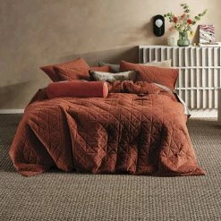 Linen House Heath Quilt Cover Set Queen Bed Rust Queen