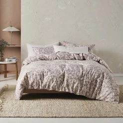 Linen House Brea Printed Flannelette Quilt Cover Set Super King Bed Dusk Super King