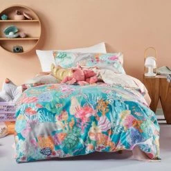 Linen House Kids The Reef Quilt Cover Set Single Bed Aqua Single