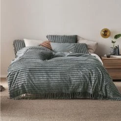 Linen House Dunaway Cotton Quilt Cover Set Double Bed Petrol Double
