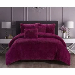 Ramesses Shagg Fleece Comforter Set King Bed Purple King