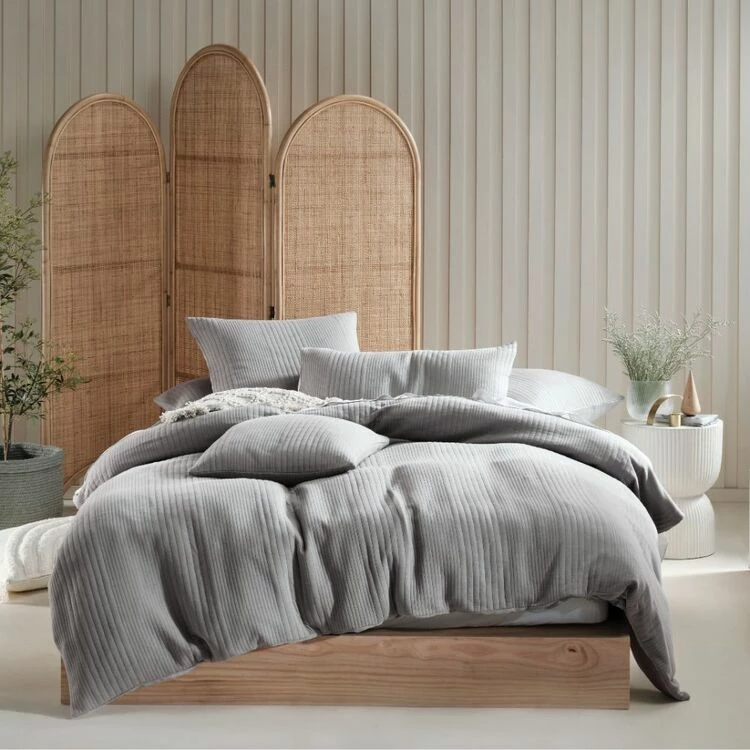 Linen House Osmond Jersey Quilt Cover Set Queen Bed Smoke Queen 4 Linen House Osmond Jersey Quilt Cover Set Queen Bed Smoke Queen - Image 2