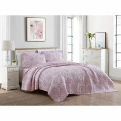 Laura Ashley Ayla Printed Cotton Coverlet Set 220x240cm Dust Rose 220 X 240 Cm